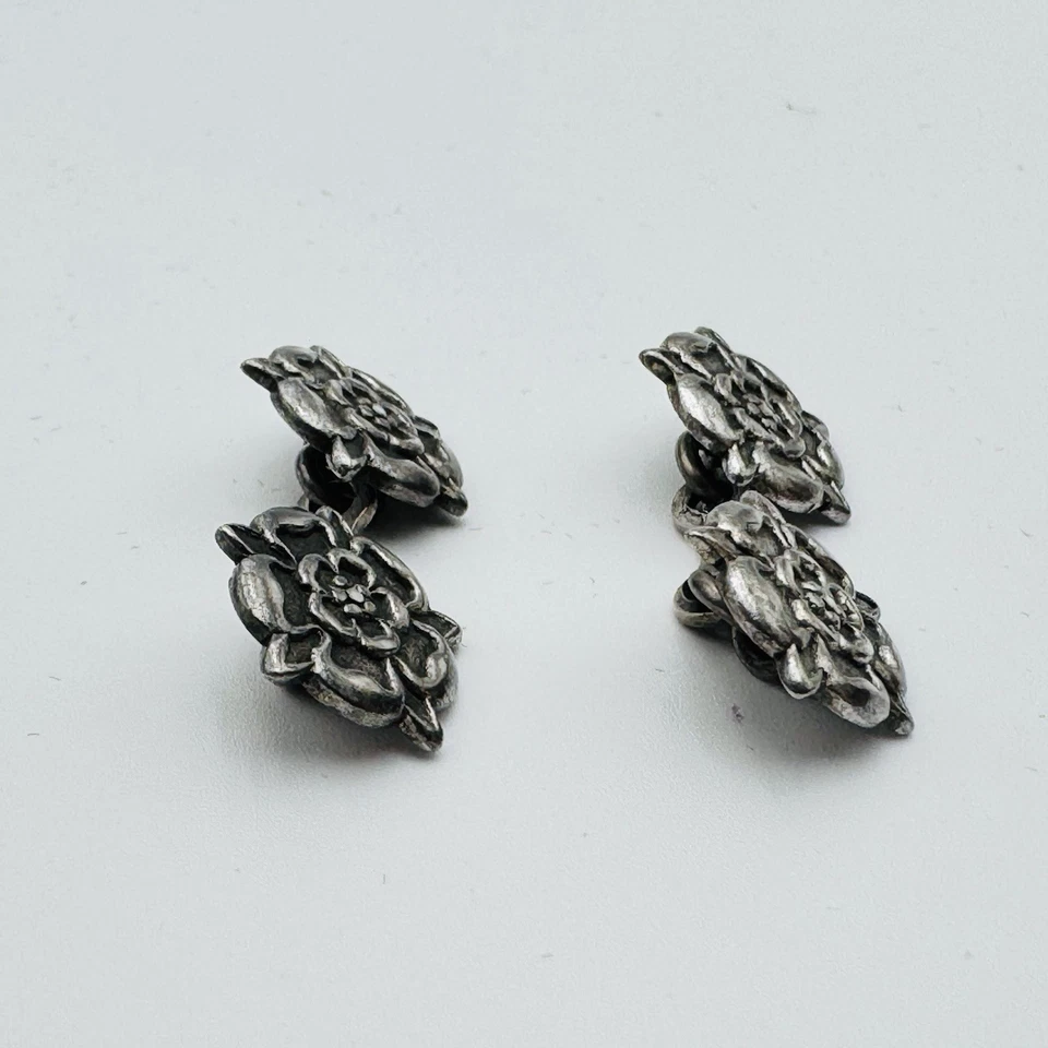 English Tudor Rose Silver Pewter Cufflinks VINTAGE - Image 4 of 4