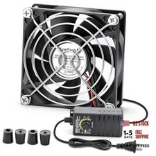 80mm 12v Small Computer Fan with AC Plug, Variable Speed, Dual Ball 80mm x 25mm