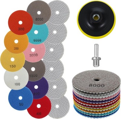 13PCS 4 Inch Diamond Polishing Pads Set, 5/8  -11 Backer Pad, 50-8000 Grit P