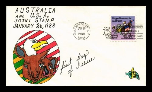 US COVER AUSTRALIA BICENTENNIAL FIRST DAY ISSUE HAND COLORED CACHET
