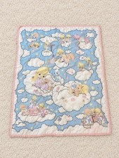 Vintage Precious Moments Baby Quilt Blanket Angels Nursery Pink Blue Handmade