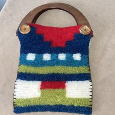 AntiquesNOddities Vintage Hand knit Purse Wooden Handles Wool Ethnic Folksy