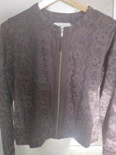 alice olivia blouse zipper front lace dark brown size L