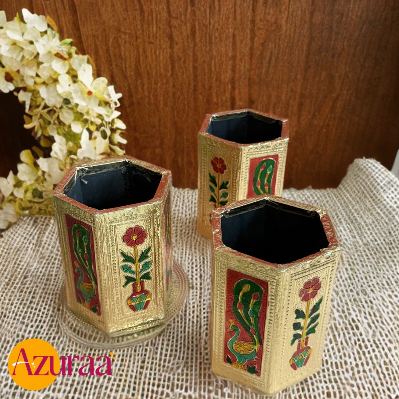 Handmade Brass Pen Holder | Vintage Makeup Brush Holder | Desk Organizer Pot UK