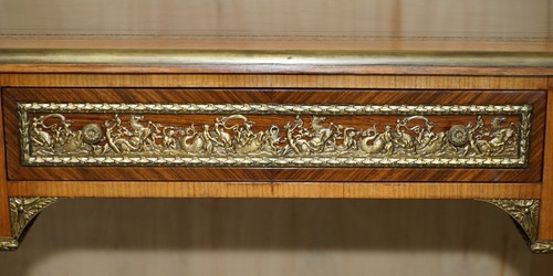 RESTORED ANTIQUE LATE 19TH CENTURY LOUIS XVI ORMOLU MOUNTED BUREAU PLAT DESK - Picture 4 of 24