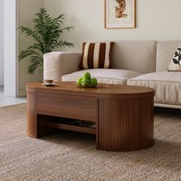 Lift Top Curved Coffee Table Extendable Shelf Living Room Furniture Dark Wood