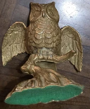 6" Bird  Brass Owl Perched on Tree Branch Taking Flight Bird Decor Spread Wings