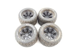 4x Duratrax Bandito MT WIDE 1/8 Monster Truck Tires on 17mm Hex Wheels Used