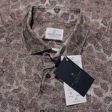 Emanuel Berg NWT Byron Casual Button Down Shirt Size 44 17.5 XL in Brown Paisley