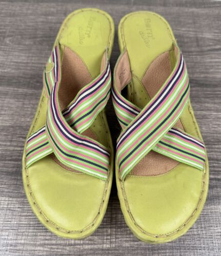Born Womens 10 Lime Green Sandals Criss Cross Strap Wedge Comfort Summer Shoes - Picture 2 of 9