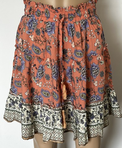 Grace & Co Skirt Size 8 XS S Boho Peach Purple Print - 第 1/5 張圖片
