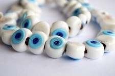 10 Pcs Lampwork White Evil Eye Beads From Turkey Handmade Glass Evil Eye Beads