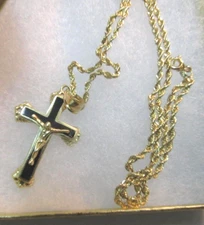 14K Gold Rope Necklace and Black Onyx Cross 18" Long  SALE -SAVE 1,200.00 #2072