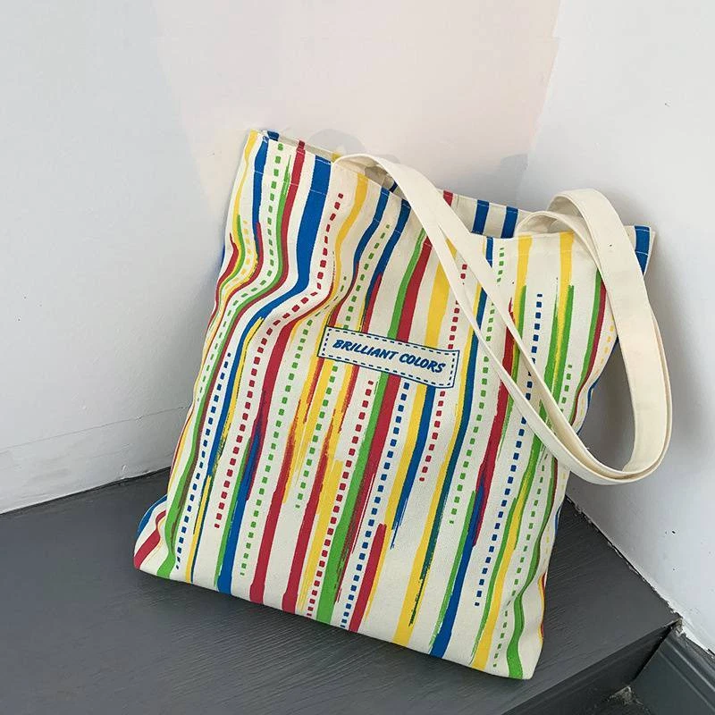 Bolso de Lona Nuevo Bolso Escolar Arco Iris Rayas Bolso de Viaje Bolso de Compras Un Hombro Foto 3 de 4