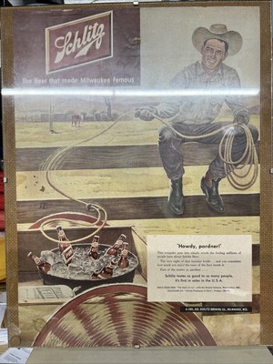 1951 Howdy Pardner, Schlitz beer ad illustration 11 x 14'' Photo Framed Nice
