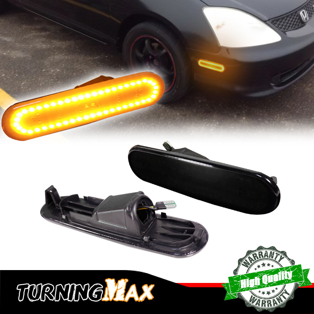 2X Smoke Lens Amber LED Front Side Marker Light For 02-05 Honda 