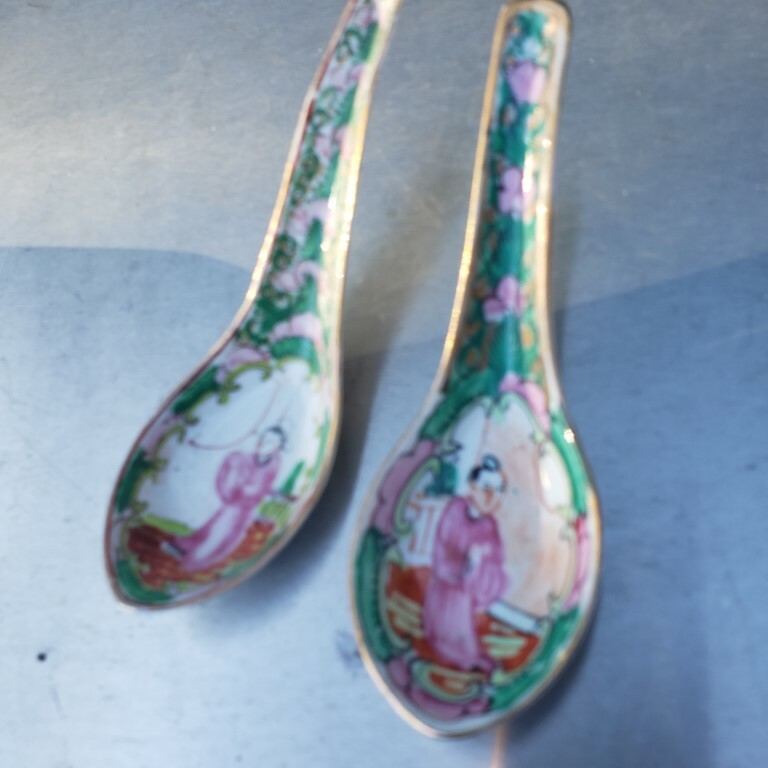 Nice pair of famile rose spoons