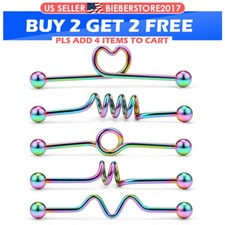 5PCS Industrial Barbell Ball Scaffold Piercing Surgical Steel Tragus Earring 14G