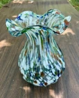 Murano Confetti Splatter Vase w/Ruffled Top 7” Multicolor Art Glass