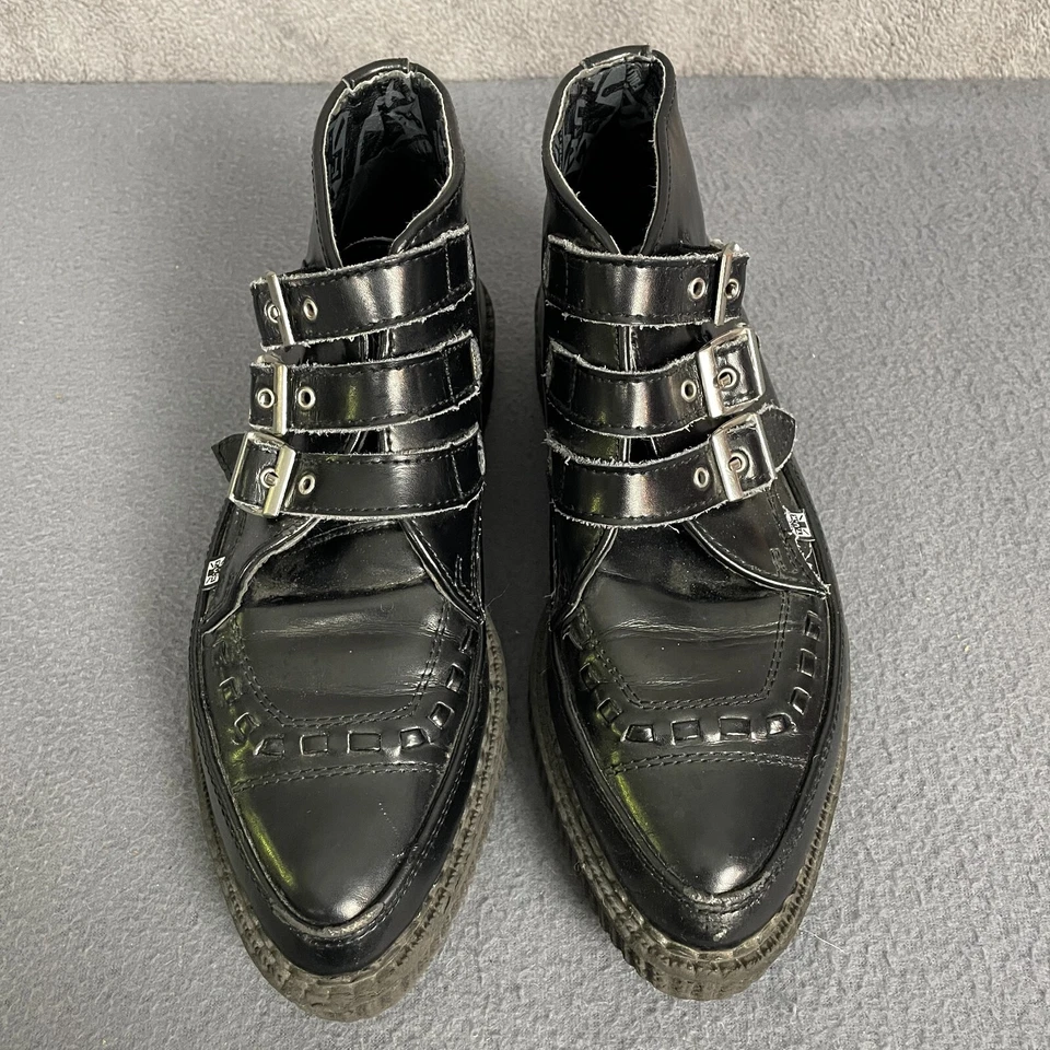 T.U.K. Pointed Creeper Sneakers Womens 6M Back Leather Adjustable 3-Buckle Boots - Image 2 of 4