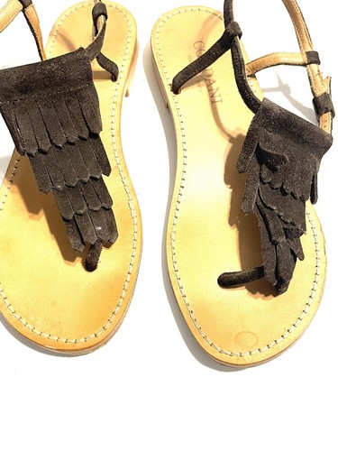 Cordani Size 36 / US 5 Brown Suede Leather Thong Sandals Fringe Festival - Picture 10 of 10