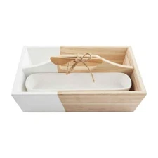 Mud Pie White Two-Tone Wood Serving Tray and Cracker Dish 3 Pc Serving Set
