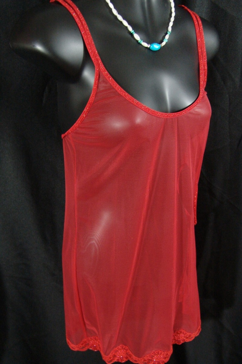 Victoria's Secret Slip Dress M red beaded lace hem open-side medium vtg-04 View 2