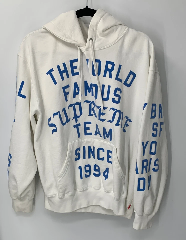 Supreme Hombre Blanco Azul Mangas Largas Equipo Jersey Sudadera con Capucha Talla M Foto 2 de 4