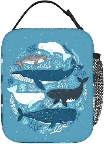 Ocean Whale Sea Animals Lunch Bag Insulated Lunch Box Reusable Lunchbox Waterpro - Picture 9 of 11