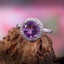 Amethyst Ring 925 Sterlingsilber Halo Haufen Ring Jubiläum Geschenke