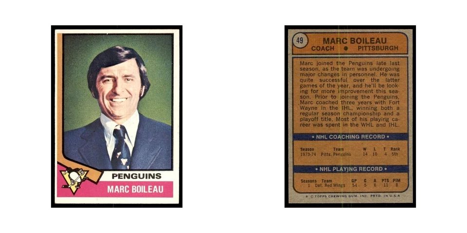 Marc Boileau 1974 Topps #49 Hockey Cards Hockey Card EX - Image 3 of 3