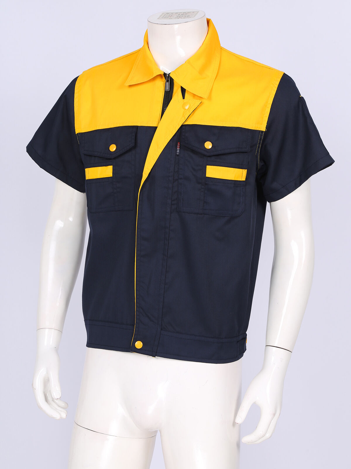 Men Work Shirt Mechanic Uniform Color Block Short Sleeve Pocket ...