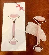 Jade Roller and Gua Sha Set - Guasha Tool for Face - Pink Skin Care Gift Set