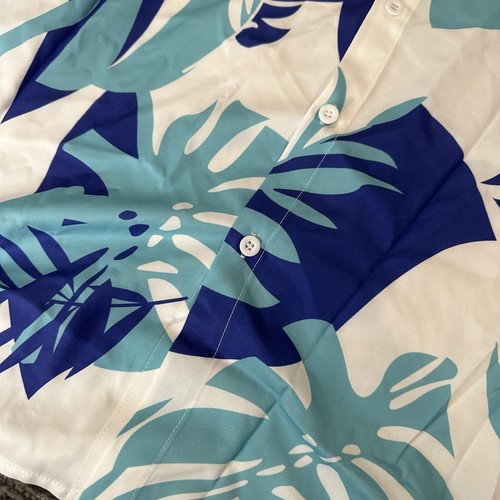 Golf Shirt Mens 3XL Button Up Hawaiian Print Shirt White Blue Leaf Floral Hawaii - Picture 4 of 11