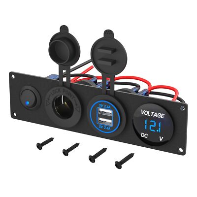 12V DC 4.8A Charger Socket Panel Dual USB & Cigarette Lighter for Boat RV