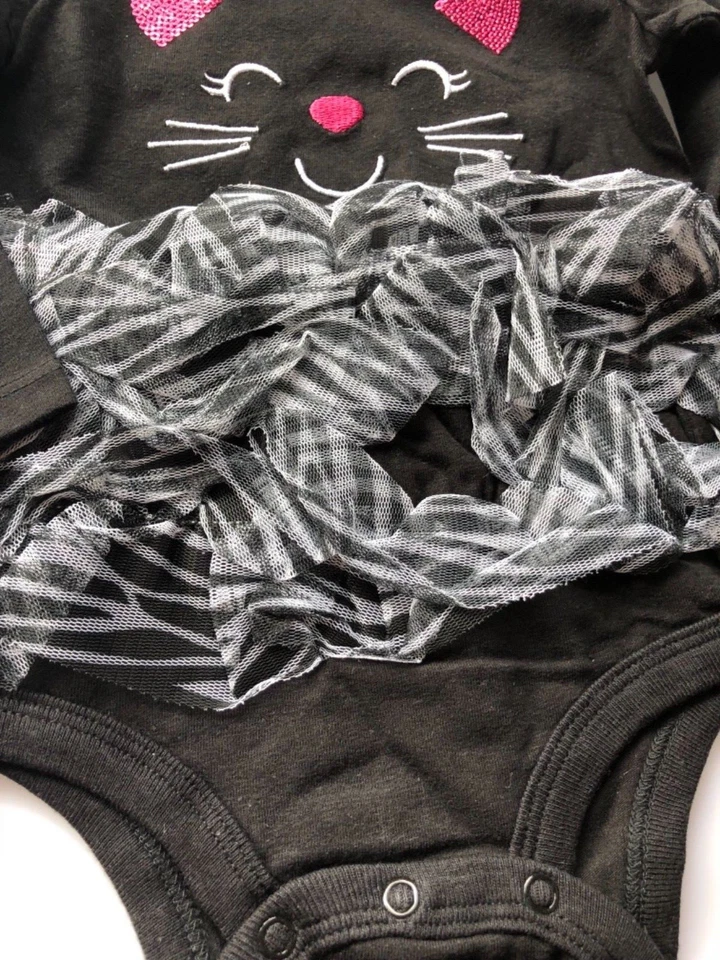 Baby Girl Black Kitty Cat Ruffle Frilly Lace Romper Tutu Dress one piece costume - image 4 of 4
