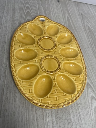 Vintage Teufel Eierteller Keramik Servierschale gelb 10 Eier Japan - Bild 10 von 24