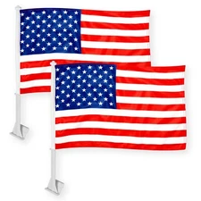 G128 2 Pack: American USA Car Flag 11x17 In Double Sided Printed 150D Polyester