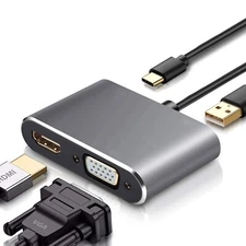 USB C to VAG HDMI Adapter, 4 in 1 USB C Hub Multiport Adapter w/ 4K HDMI Port