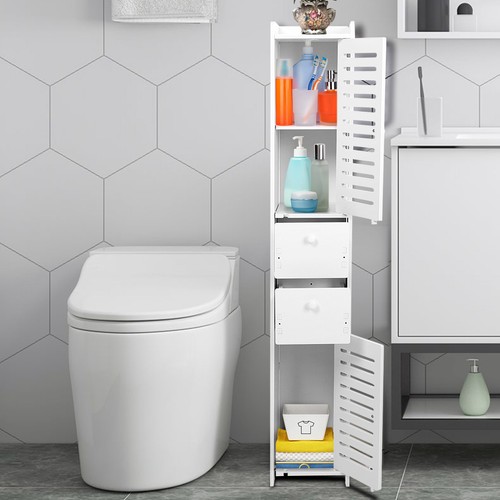 118cm Bathroom Storage Cabinet Organiser Cupboard Shelf Laundry Toilet Tall Slim - Picture 3 of 12