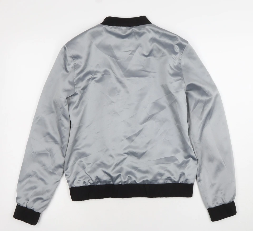 ASOS Womens Silver Bomber Jacket Size 8 Regular Fit Zip Satin - Image 3 of 4