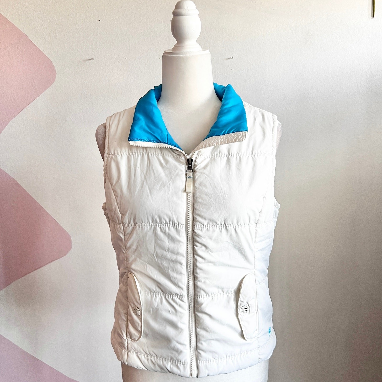 Aeropostale Puffer Vest Logo Y2K 2000s Preppy Retro Snow Bunny White Medium