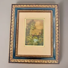 Vintage Ornate 9” X 7” Framed Miniature Oil Painting Wall Art Landscape Scene