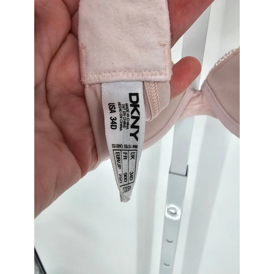 Sutiã feminino DKNY tamanho 34D acolchoado push up sexy renda rosa claro - Imagem 4 de 4