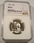 1941 NGC MS65 WASHINGTON QUARTER GOOD LUSTER SILVER 25c MS 65