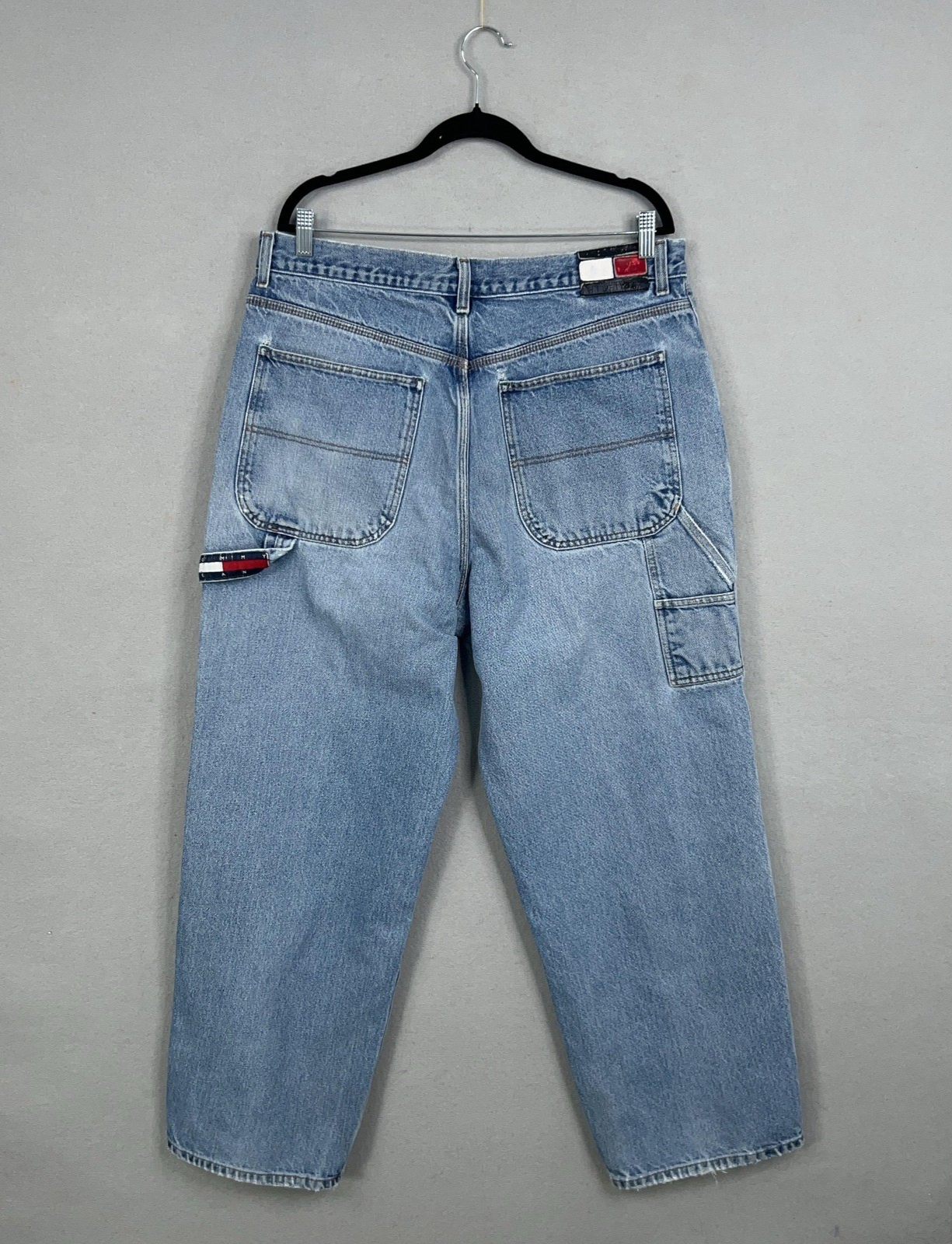 Vintage Tommy Hilfiger Jeans Mens 38x32 Blue Denim Carpenter Distressed Skater