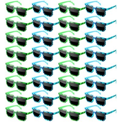 32 Pack Miner Pixel Party Sunglasses Green Blue 8 Bit Pixelated Mosaic Gamer ...