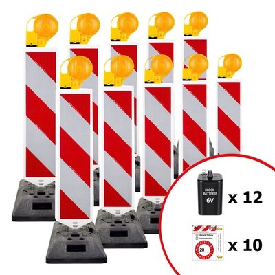 BIGPACK 10 x Leitbaken-Set K1-Fuß & Leuchte, StVO/RSA, rechtsw., 1-seitig, RA2
