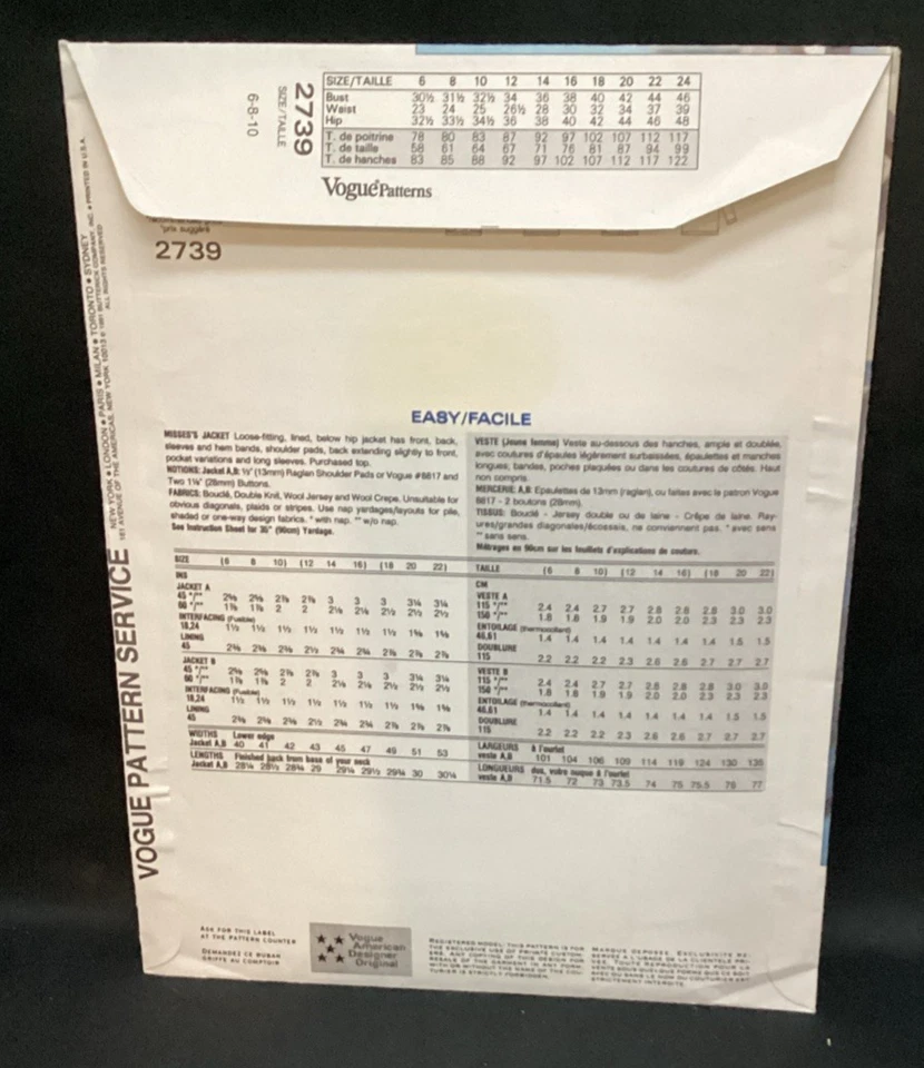Patrón de costura de colección Vogue 2739 Oscar De la Renta alto 6-8-10 sin cortar - se envía gratis Foto 3 de 4