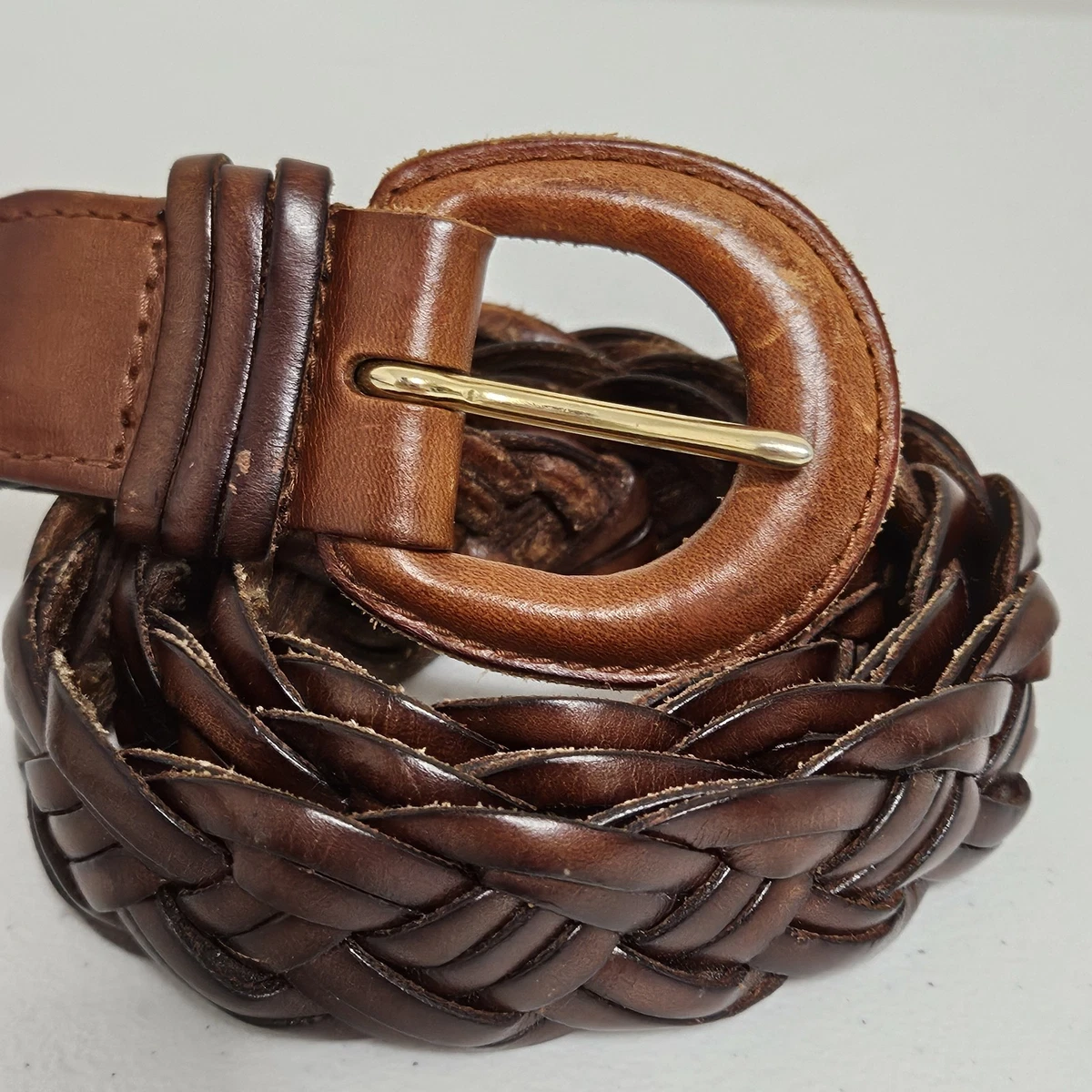 Talbots Womens Belt Brown Tan Braided Leather 90\'s Size Large Braided Leather Belt | Talbots main image 3